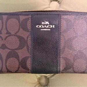 Coach Signature Brown and Black Zip Wallet